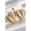 Pirinç Gold Renk İşlemeli Bomba Kalp Model Kadın Küpe