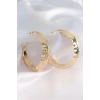 Pirinç Gold Renk Yaprak Desenli Halka Küpe