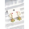 Pirinç Gold Renk Zirkon Taşlı Çiçek Model Kadın Küpe