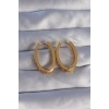 Pirinç Gold Renk Zirkon Taşlı Oval Model Küpe