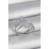 Pirinç Gümüş Renk Mor Damla Zirkon Taşlı Taç Model Kadın Yüzük