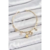 Pirinç Zirkon Taşlı Tavşan Ve Kalp Model Gold Renk Charm Bileklik