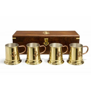 29x7 cm Ahşap Kutulu 4lü Pirinç Fincan Seti