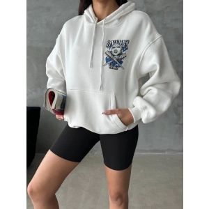 3 iplik şardonlu oversize kafa baskılı sweat beyaz