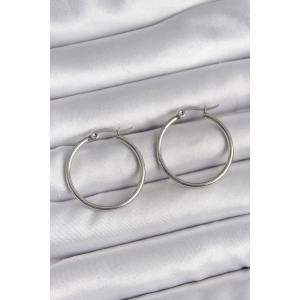 316 Çelik Gümüş Renk 27 mm Halka Model Kadın Küpe