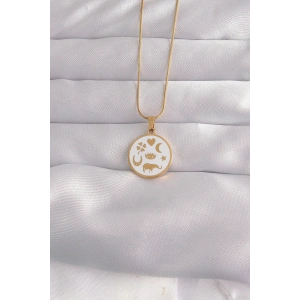 316l Çelik Gold Renk Beyaz Mineli Karışık Figürlü Tarot Kolye