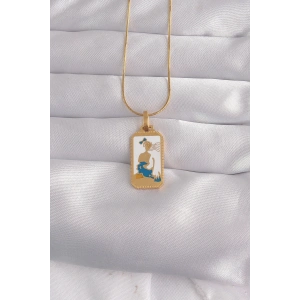 316l Çelik Gold Renk Beyaz Mineli Kız Figür Tarot Kolye