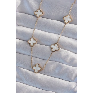 316l Çelik Gold Renk Beyaz Sedefli Yonca Kolye