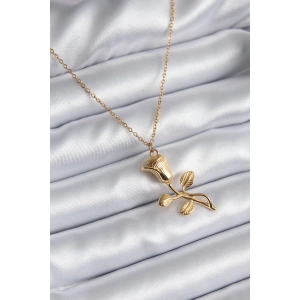 316L Çelik Gold Renk Gül Model Kadın Kolye