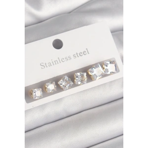 316L Çelik Gold Renk Kare Zirkon Taş Model Kadın Küpe Seti
