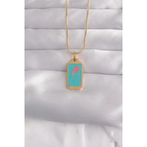 316l Çelik Gold Renk Mavi Mineli Tarot Kolye