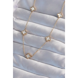 316L Çelik Gold Renk Minimal Beyaz Sedefli Yonca Kolye