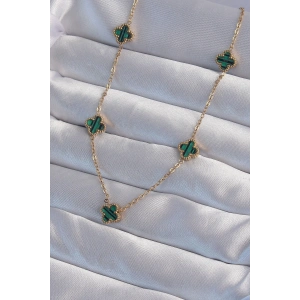 316l Çelik Gold Renk Minimal Yeşil Mineli Yonca Kolye