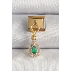316L Çelik Gold Renk Sallantı Damla Yeşil Zirkon Taşlı Nomination Charm