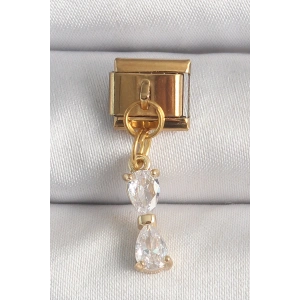 316L Çelik Gold Renk Sallantı Zirkon Taşlı Kurdele Model Nomination Charm