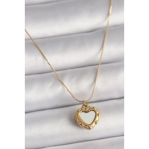 316l Çelik Gold Renk Zincir Sedefli Kalp Model Kadın Kolye