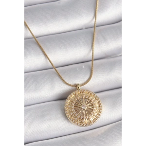 316l Çelik Gold Renk Zirkon Taşlı 12 Burç Madalyon Model Kadın Kolye