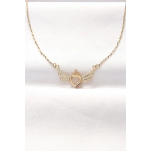 316l Çelik Gold Renk Zirkon Taşlı Kalpli Kanat Kolye