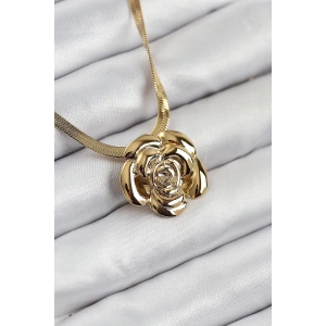 316l Çelik Gül Figürlü İtalyan Zincir Model Gold Renk Kadın Kolye