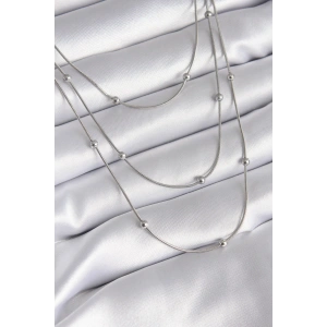 316l Çelik Gümüş Renk 3lü Topçuk Detay Kadın Kolye