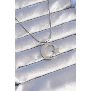 316L Çelik Gümüş Renk Ay Yıldız Model Unisex Kolye