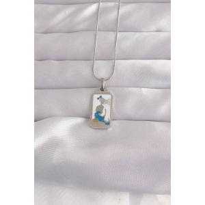 316L Çelik Gümüş Renk Beyaz Mineli Kız Figür Tarot Kolye
