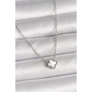 316L Çelik Gümüş Renk Beyaz Yonca Model Kadın Kolye