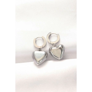 316L Çelik Gümüş Renk Bombeli Kalp Tasarımlı Küpe