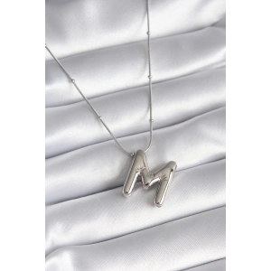 316l Çelik Gümüş Renk Bubble m Harf Model Kadın Kolye