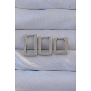 316L Çelik Gümüş Renk Dikdörtgen Küpe Seti