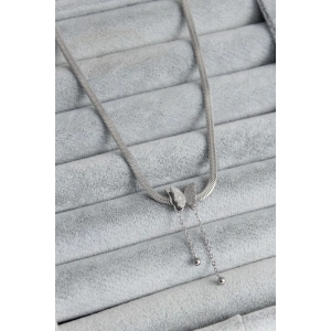 316l Çelik Gümüş Renk İtalyan Zincir Model Simli Kelebek Figür Kadın Kolye