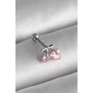 316L Çelik Gümüş Renk Pembe Zirkon Taşlı Kalp Tragus Piercing