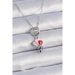 316L Çelik Gümüş Renk Renkli Kalp Figür Charm Model Kadın Kolye