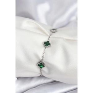 316L Çelik Gümüş Renk Yeşil Baby Boy Yonca Kadın Bileklik