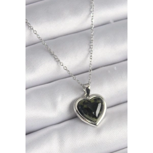 316l Çelik Gümüş Renk Yeşil Mineli Kalp Model Kadın Kolye