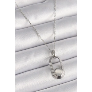 316l Çelik Gümüş Renk Zincir Beyaz Kedi Göz Model Kadın Kolye