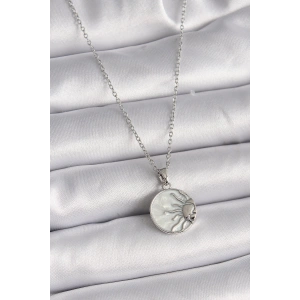 316L Çelik Gümüş Renk Zincir Beyaz Sedefli Gün Batımı Model Kadın Kolye