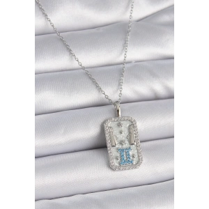 316L Çelik Gümüş Renk Zincir İkizler Burcu Zirkon Taşlı Kadın Kolye