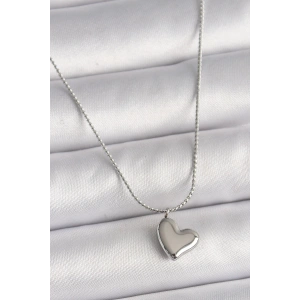316L Çelik Gümüş Renk Zincir Kalp Figür Kadın Kolye