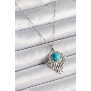 316l Çelik Gümüş Renk Zincir Mavi Boncuklu Zirkon Taşlı Kadın Kolye