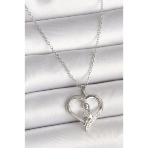 316l Çelik Gümüş Renk Zincir Zirkon Taş Detaylı Kalp Model Kadın Kolye