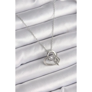 316l Çelik Gümüş Renk Zincir Zirkon Taş Detaylı Kalp Model Sonsuzluk Detay Kadın Kolye