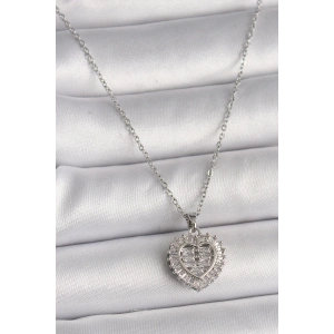 316l Çelik Gümüş Renk Zincir Zirkon Taşlı Kalp Model Kadın Kolye