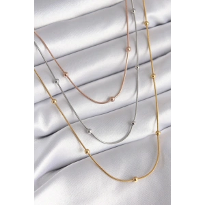 316l Çelik Mix Renk 3lü Topçuk Detay Kadın Kolye