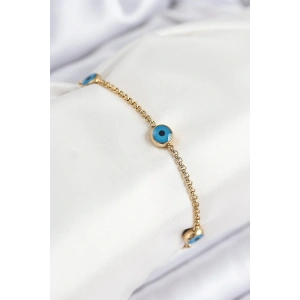 316L Çelik Nazar Boncuğu Model Gold Renk Kadın Bileklik