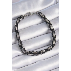 316L Çelik Siyah Gümüş Renk Kral Zincir Model Erkek Bileklik