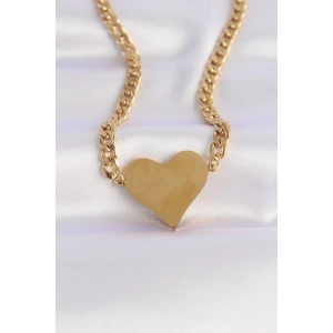 316L Çelik Zincir Altın Renk Düz Plaka Kalp Kolye