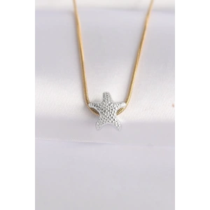 316L Çelik Zincir Altın Renk Zincirli Gümüş Renk Deniz Yıldızı Tasarımlı Kolye