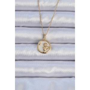 316l Çelik Zincir Altın Renk Zirkon Taşlı Mineli Melek Kolye