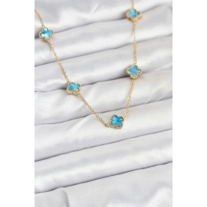 316l Çelik Zincir Gold Renk Buz Mavisi Baby Boy Yonca Kadın Kolye